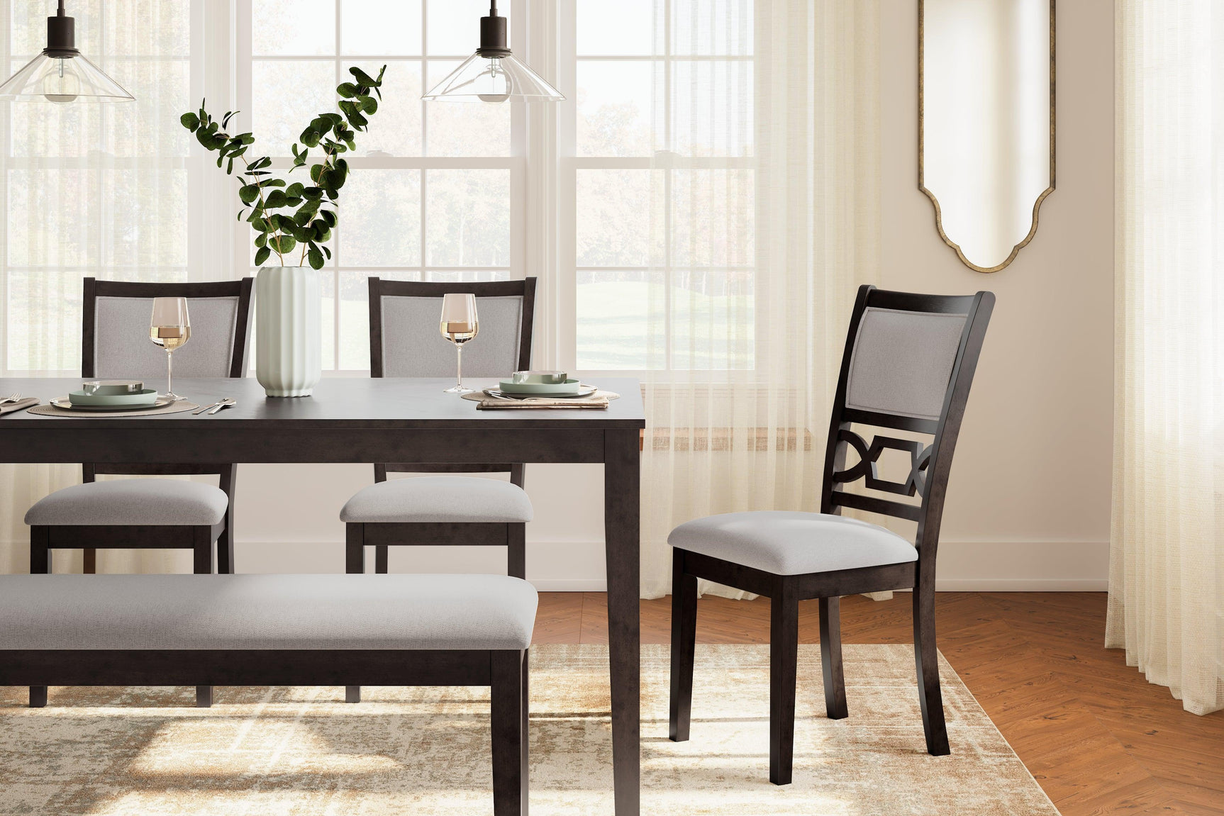 Langwest Brown Dining Table And 4 Chairs And Bench (Set Of 6) - Ella Furniture