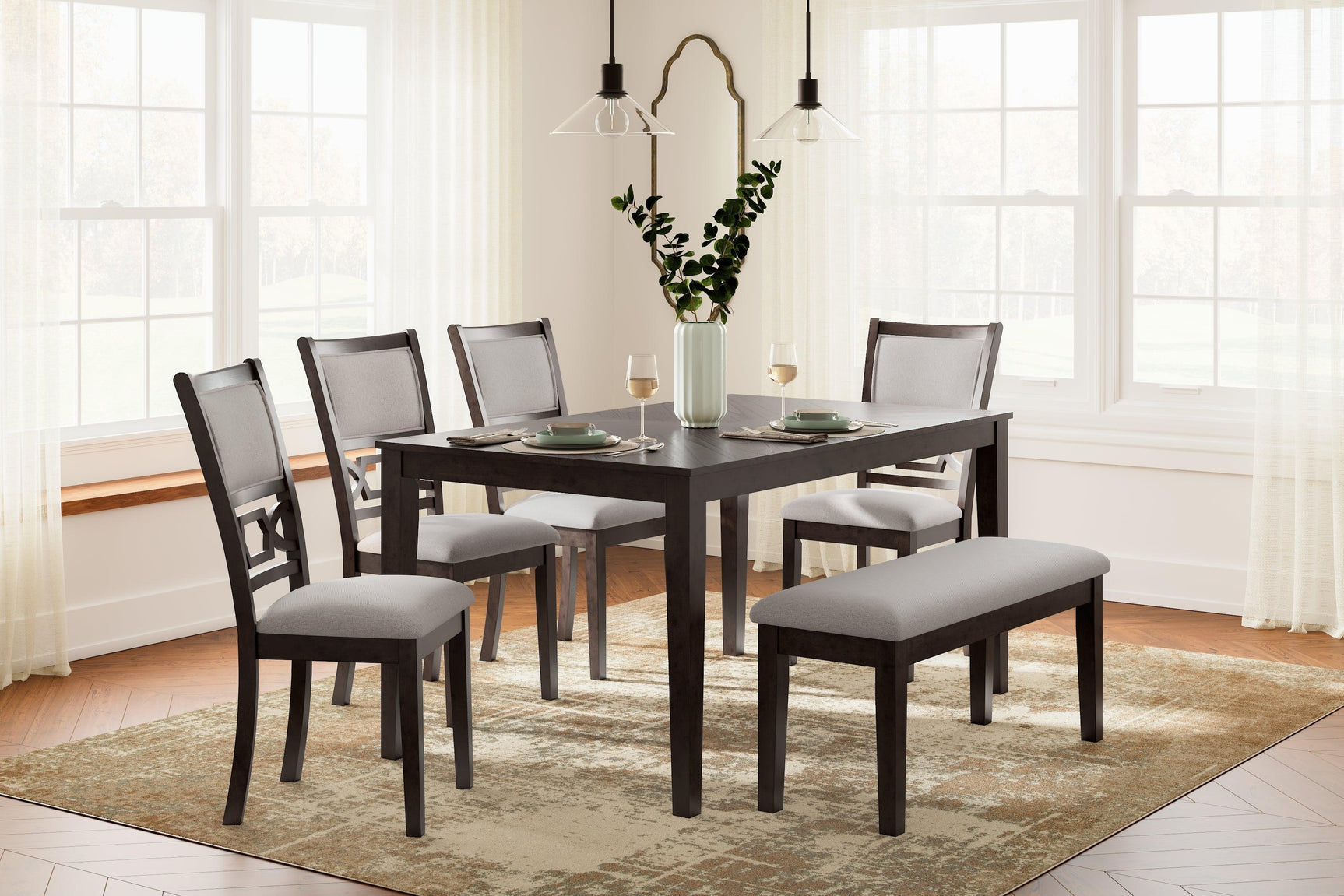 Langwest Brown Dining Table And 4 Chairs And Bench (Set Of 6) - Ella Furniture