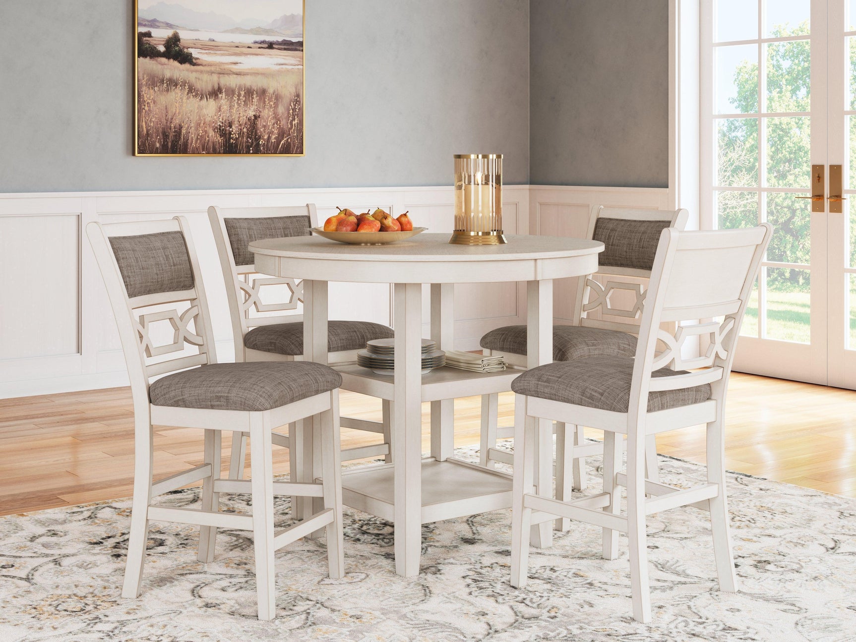 Erinberg Antique White Counter Height Dining Table and 4 Barstools (Set of 5)