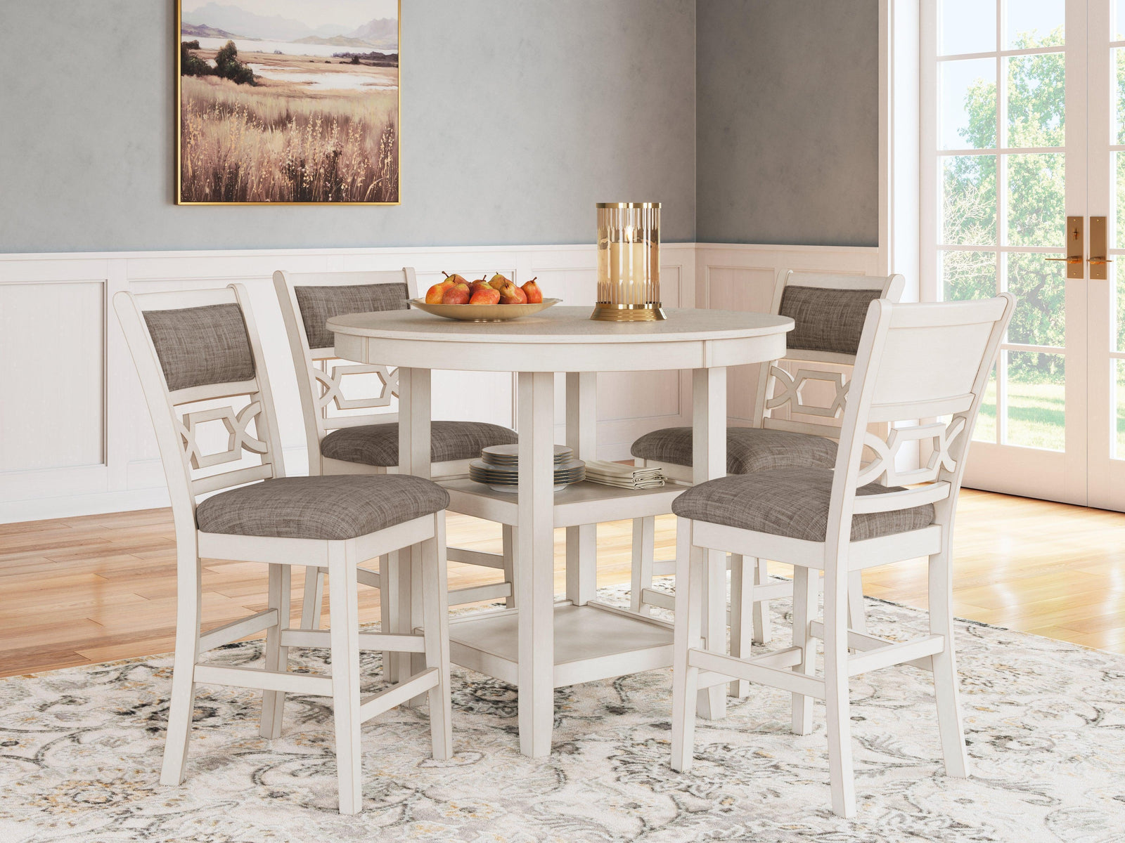 Erinberg Antique White Counter Height Dining Table and 4 Barstools (Set of 5)