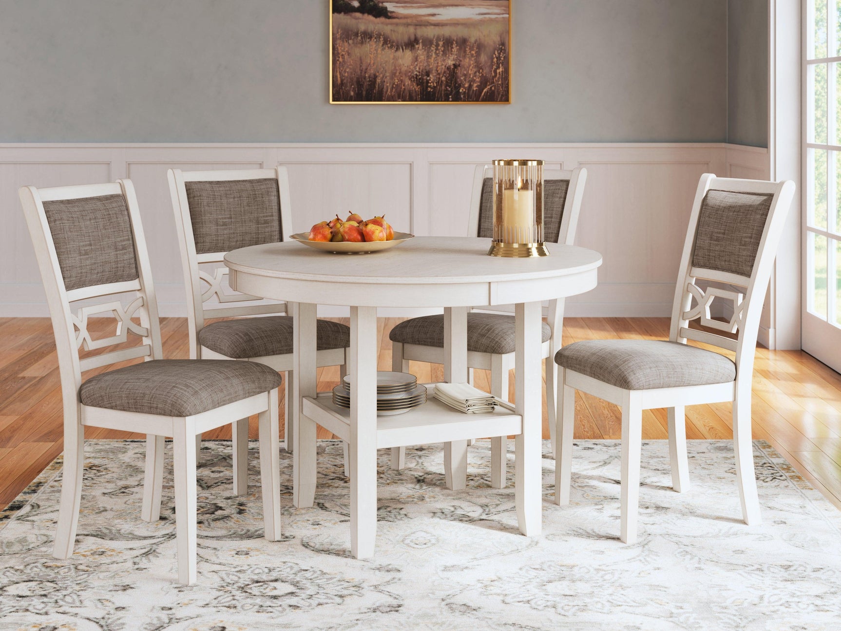 Erinberg Antique White Dining Table and 4 Chairs (Set of 5)