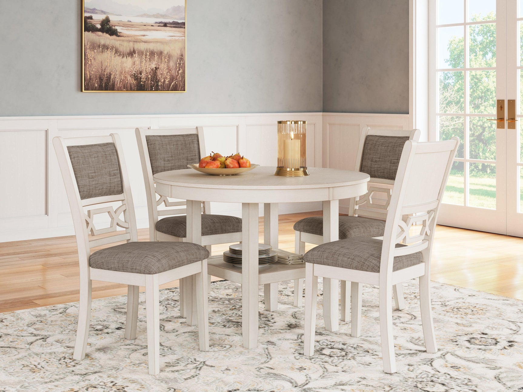 Erinberg Antique White Dining Table and 4 Chairs (Set of 5)
