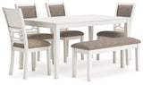 Erinberg Antique White Dining Table and 4 Chairs and Bench (Set of 6)