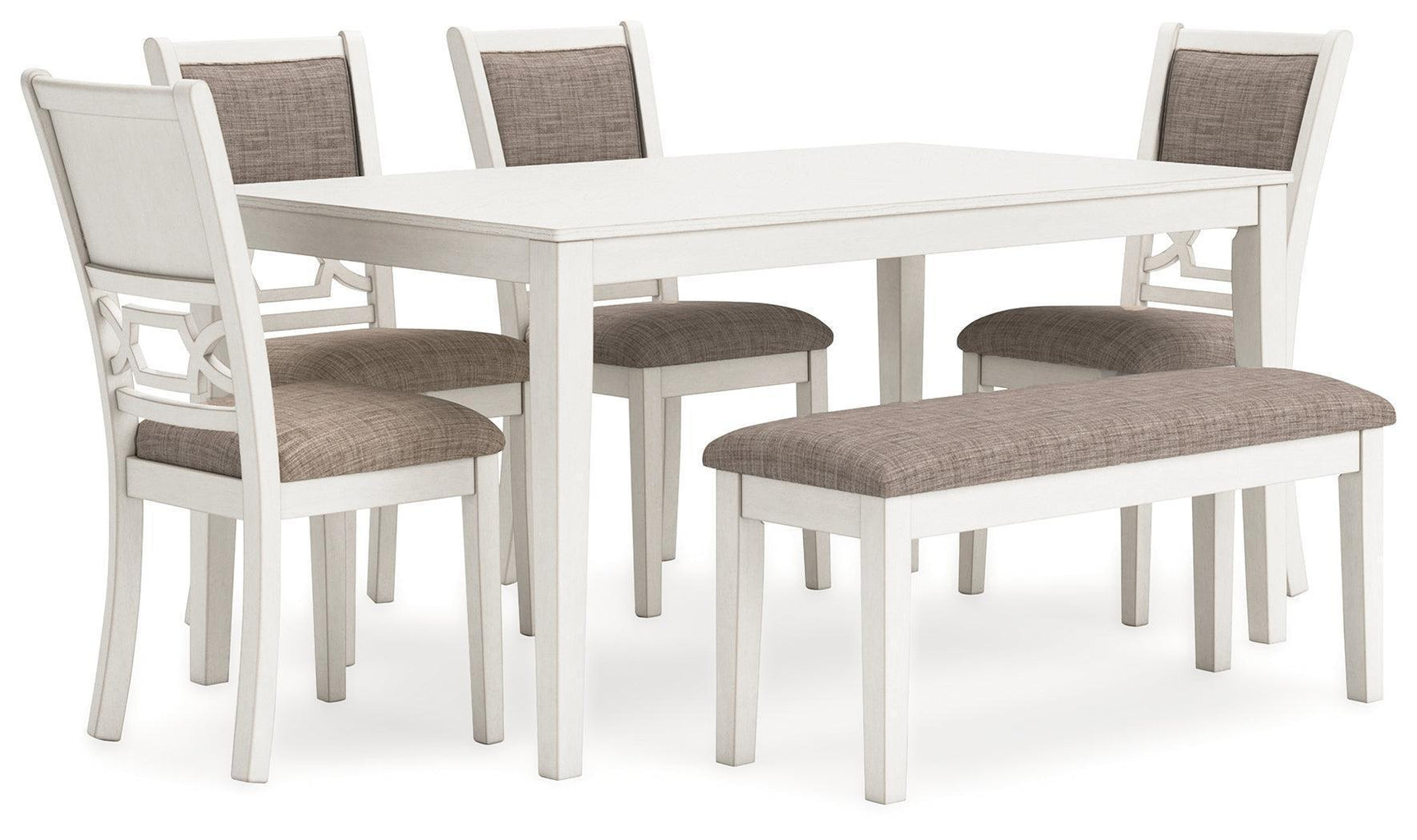 Erinberg Antique White Dining Table and 4 Chairs and Bench (Set of 6)