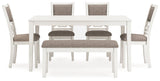 Erinberg Antique White Dining Table and 4 Chairs and Bench (Set of 6)