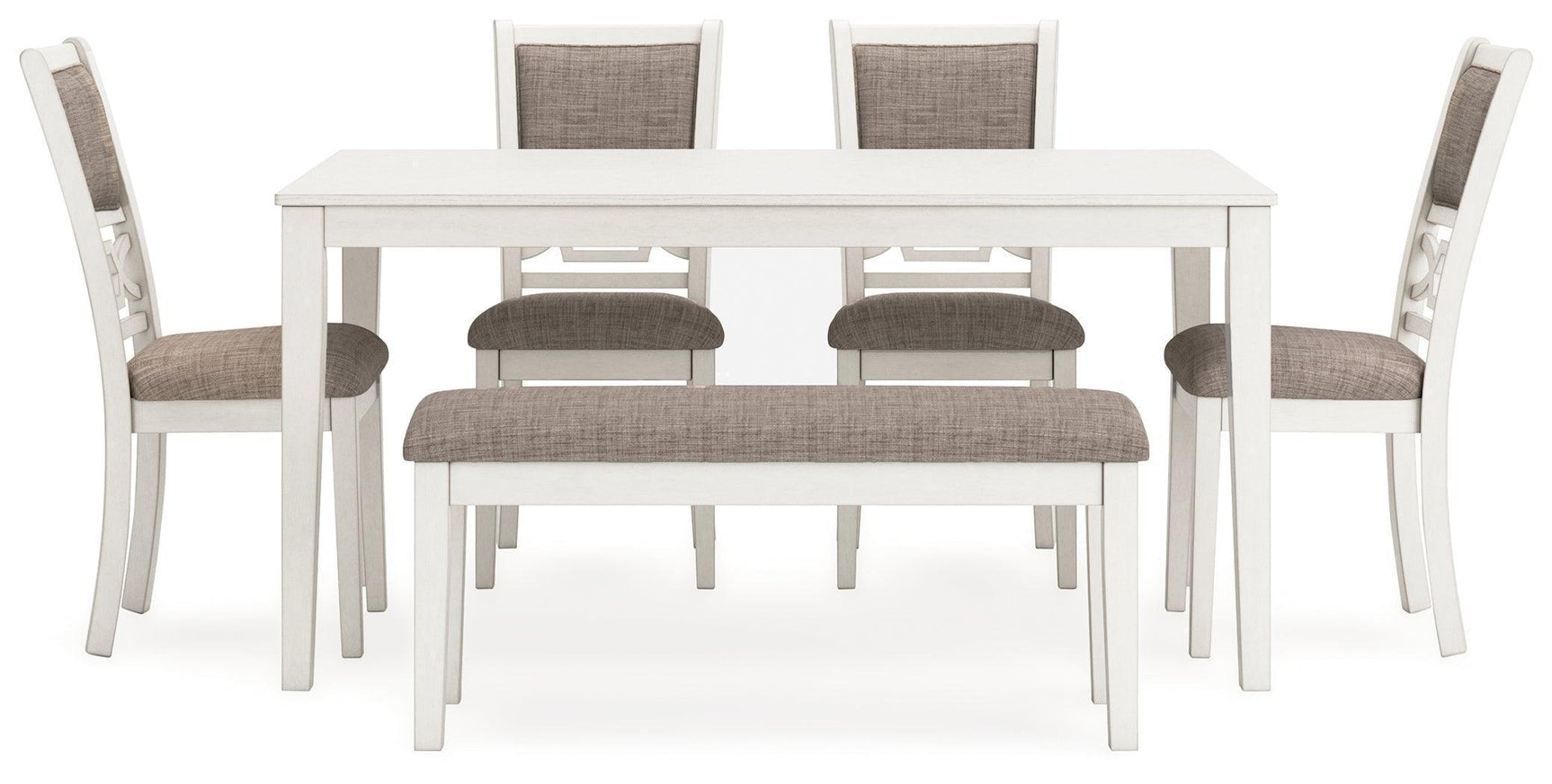 Erinberg Antique White Dining Table and 4 Chairs and Bench (Set of 6)