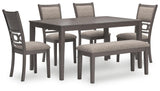Wrenning Gray Dining Table And 4 Chairs Bench (Set of 6)