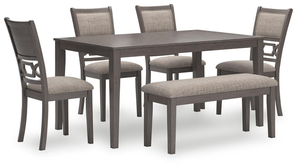 Wrenning Gray 6-Piece Dining Set with Table, 4 Upholstered Chairs & Bench