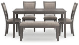 Wrenning Gray Dining Table And 4 Chairs Bench (Set of 6)