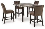 Jeshina Dark Brown/Beige Counter Height Dining Table and 4 Barstools