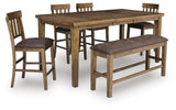 Urbinforte Light Brown Counter Height Dining Table and 4 Barstools and Bench