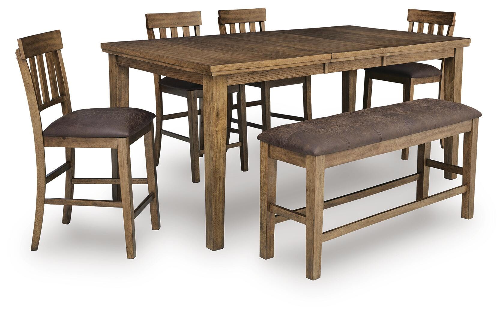 Urbinforte Light Brown Counter Height Dining Table and 4 Barstools and Bench
