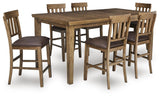 Urbinforte Light Brown Counter Height Dining Table and 6 Barstools