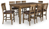 Urbinforte Light Brown Counter Height Dining Table and 8 Barstools