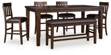 Haddigan Dark Brown Counter Height Dining Table and 4 Barstools and Bench
