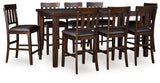 Haddigan Dark Brown Counter Height Dining Table and 8 Barstools