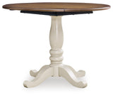 Wirloni Antique White/Brown Dining Drop Leaf Table angled view