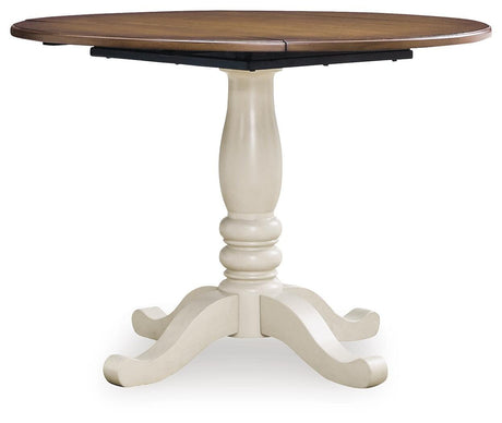 Wirloni Antique White/Brown Dining Drop Leaf Table angled view