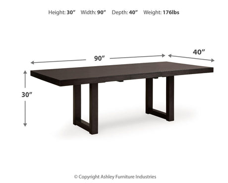 Neymorton Dark Grayish Brown Dining Set dimension view