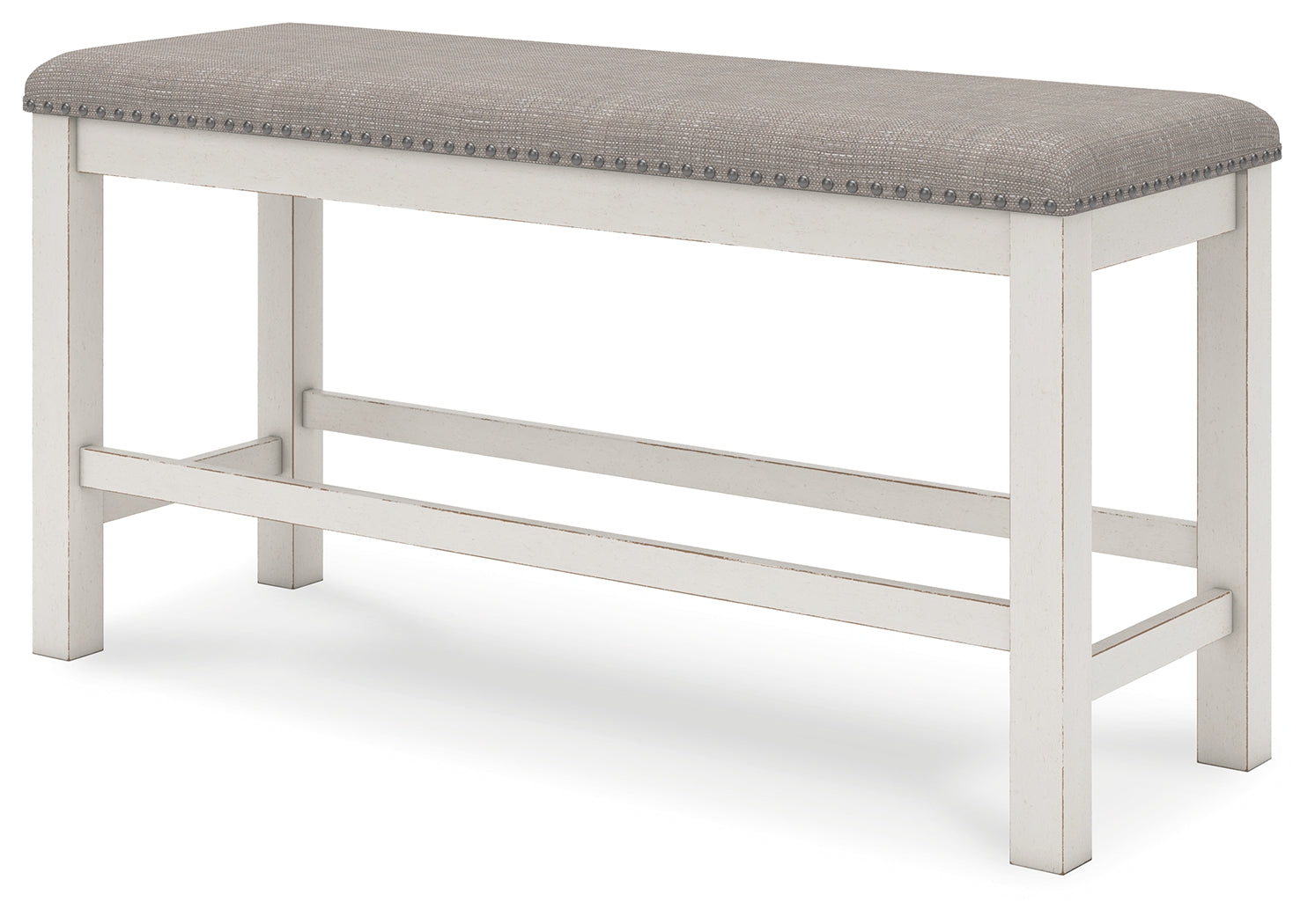 Robbinsdale Antique White Counter Height Dining Table and 6 Barstools and Bench with Storage