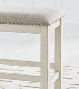 Robbinsdale Antique White Counter Height Dining Table and 6 Barstools and Bench with Storage