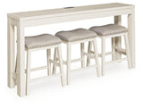 Robbinsdale Antique White Counter Height Dining Table and 3 Barstools Set angled view