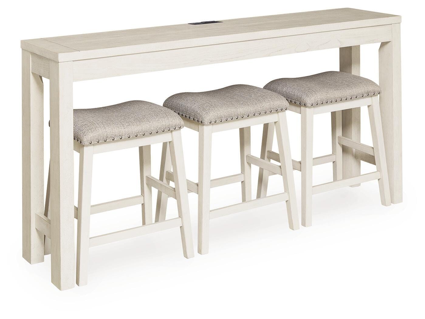 Robbinsdale Antique White Counter Height Dining Table and 3 Barstools Set angled view