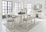 Robbinsdale Antique White Counter Height Dining Table and 6 Barstools and Bench with Storage
