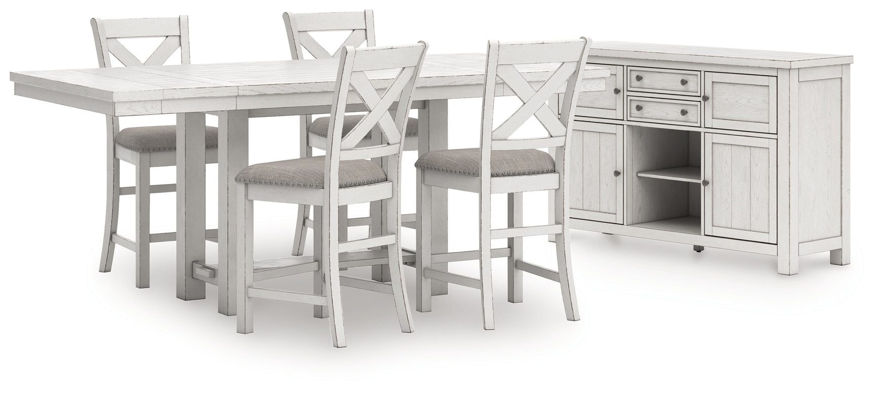 Robbinsdale Antique White Counter Height Dining Table and 4 Barstools with Storage
