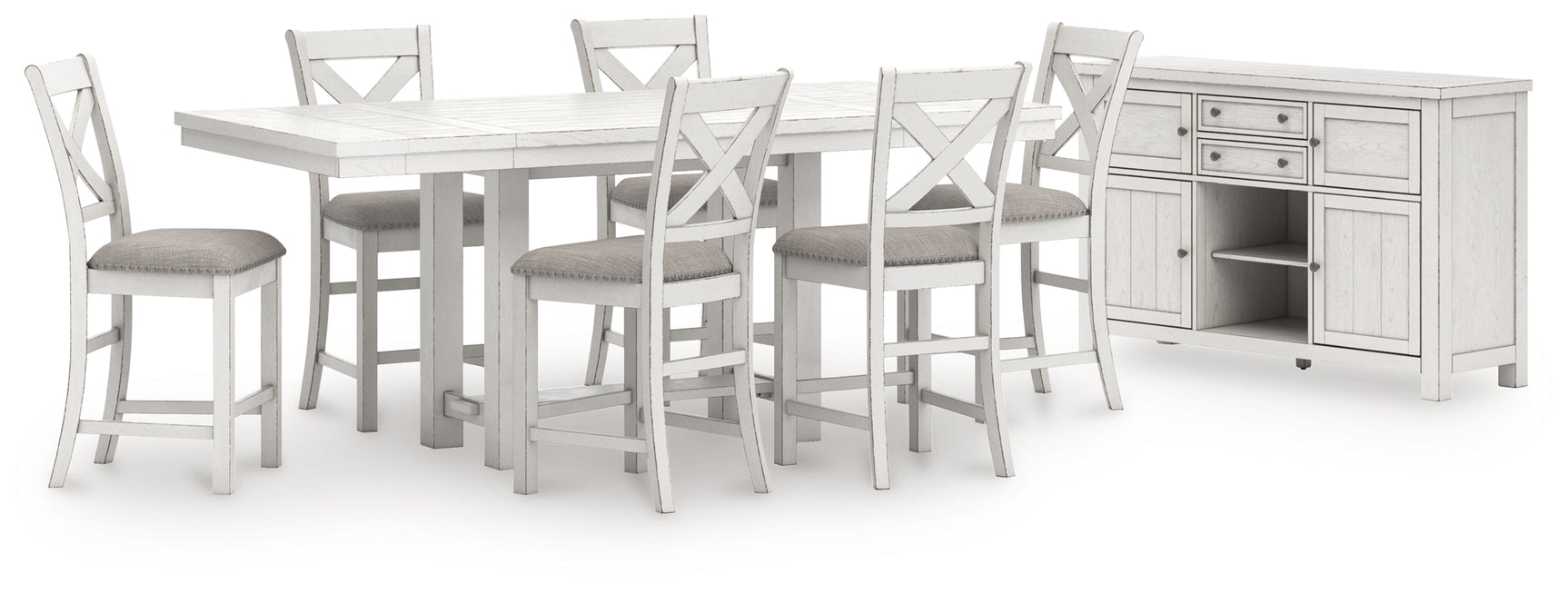 Robbinsdale Antique White Counter Height Dining Table and 6 Barstools with Storage