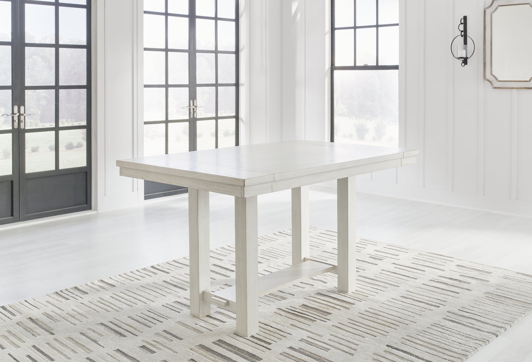 Robbinsdale Antique White Counter Height Dining Table and 6 Barstools and Bench with Storage