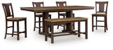 Rylandeen Light Brown/Dark Brown Counter Height Dining Table and 4 Barstools and Bench