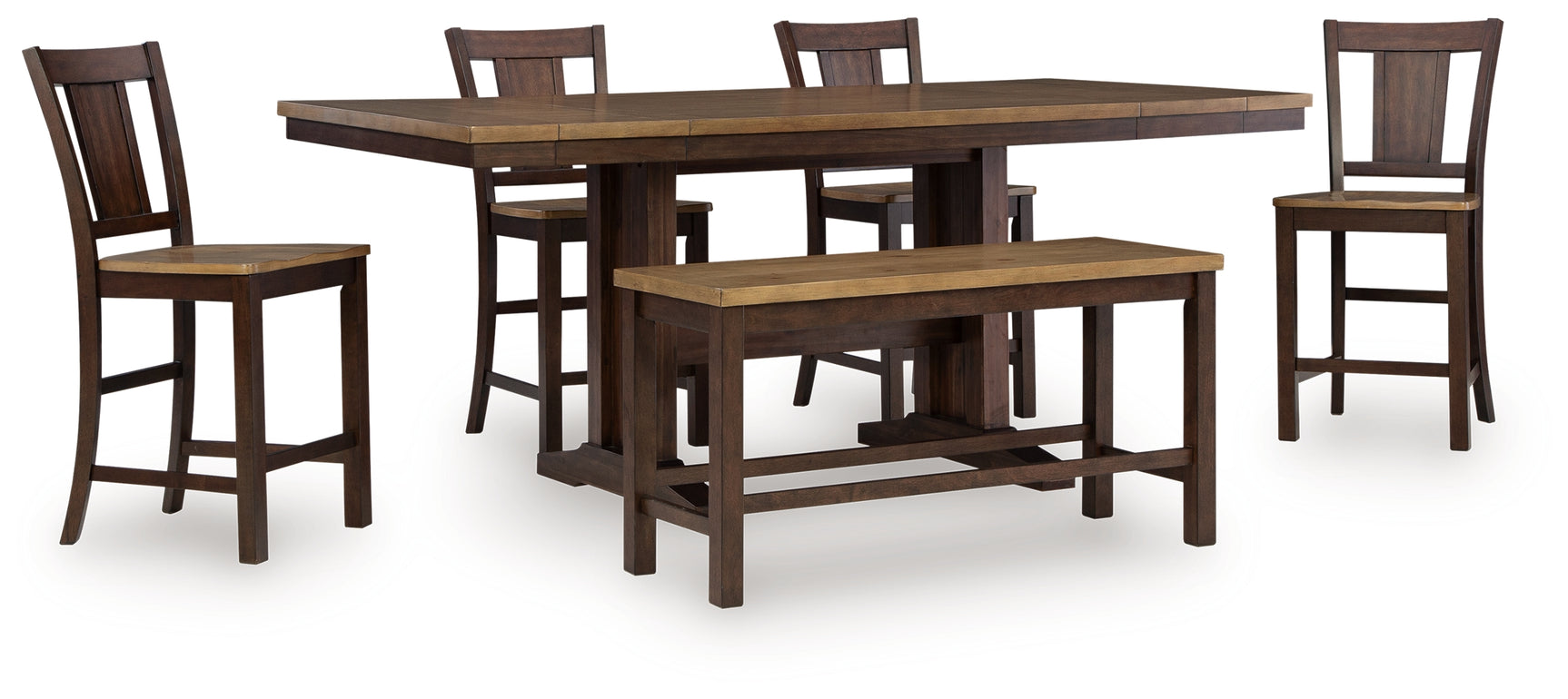Rylandeen Light Brown/Dark Brown Counter Height Dining Table and 4 Barstools and Bench