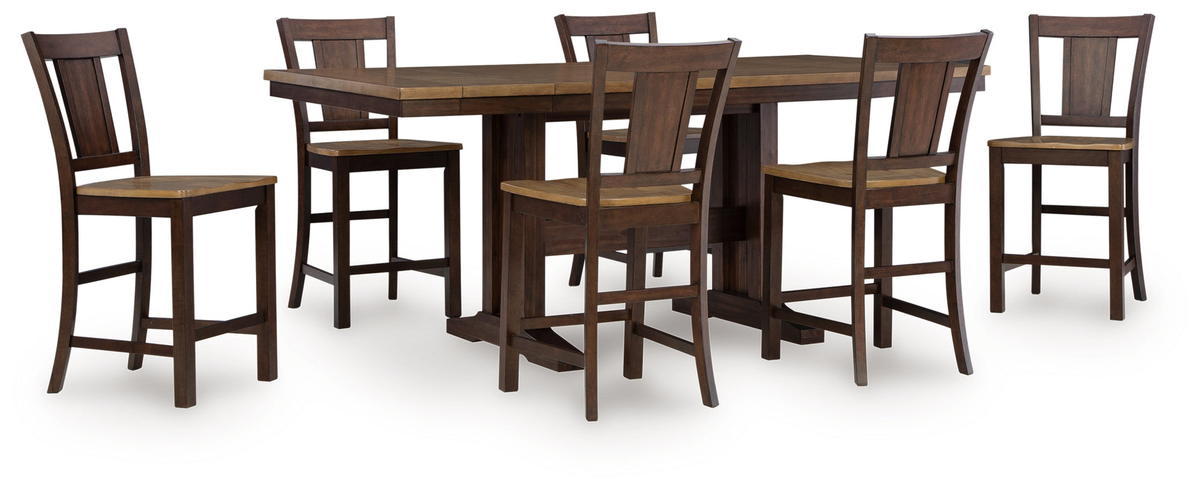 Rylandeen Light Brown/Dark Brown Counter Height Dining Table and 6 Barstools
