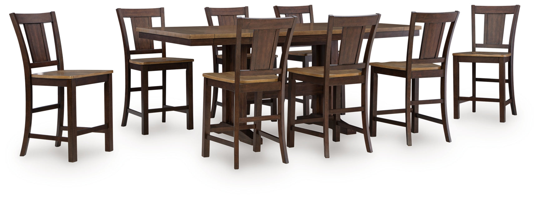Rylandeen Light Brown/Dark Brown Counter Height Dining Table and 8 Barstools