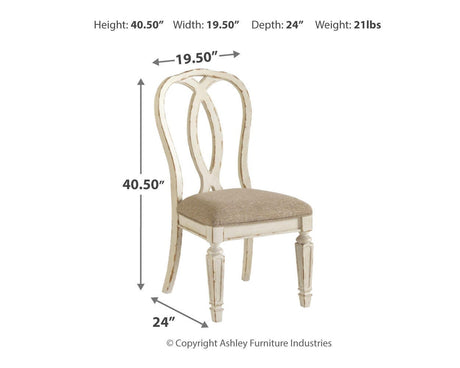 Realyn Chipped White Dining Set dimension view