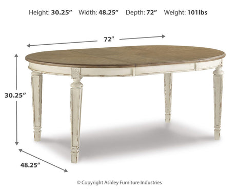 Realyn Chipped White Dining Set dimension view