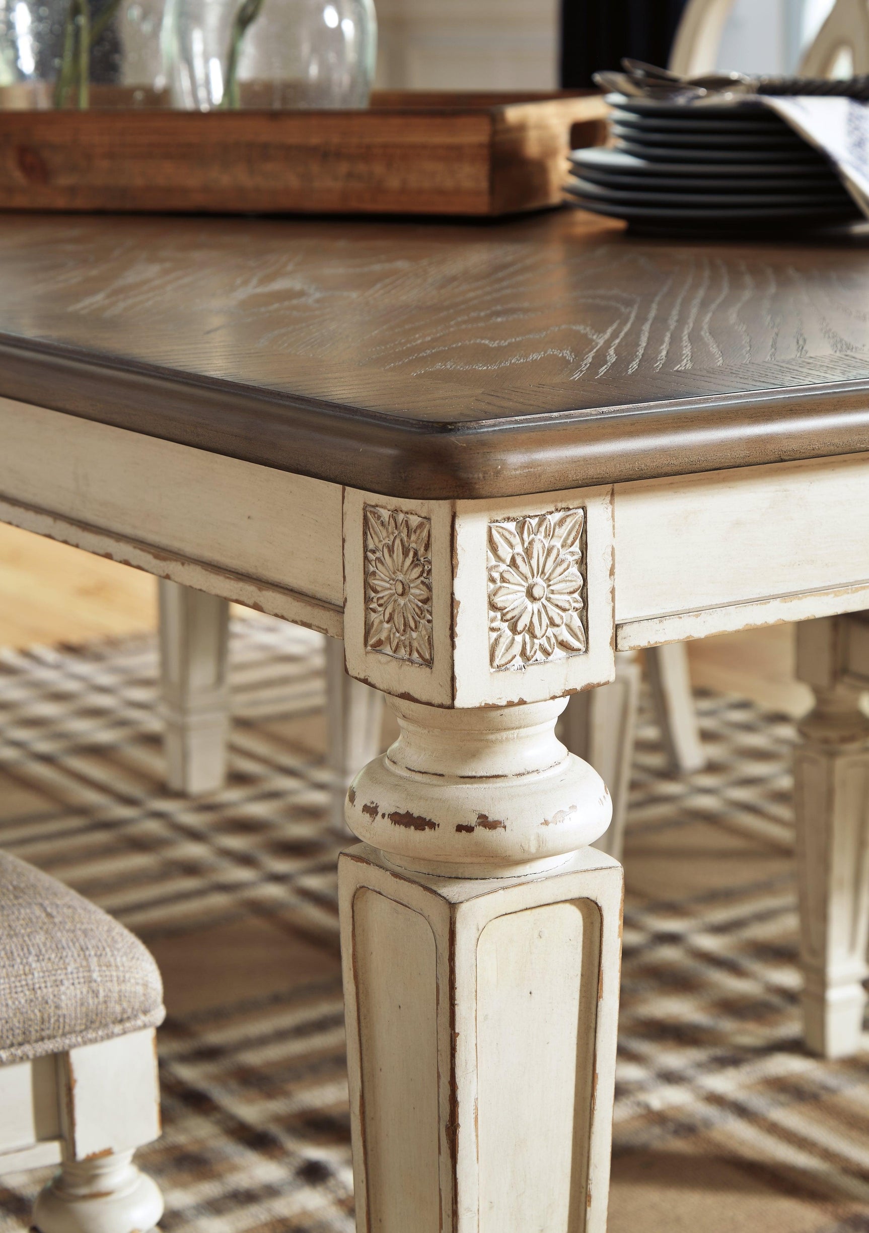 Realyn Chipped White Dining Extension Table D743-45 - Ella Furniture
