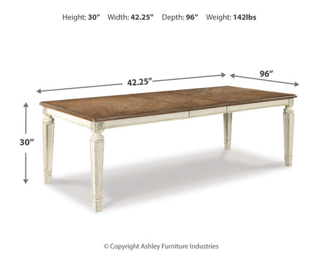 Realyn Chipped White Dining Set 2 dimension view