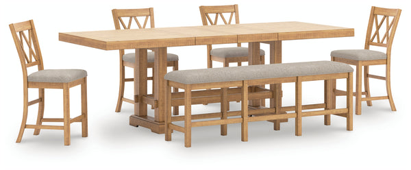 Havonplane Brown Counter Height Dining Table and 4 Barstools and Bench