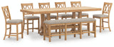 Havonplane Brown Counter Height Dining Table and 6 Barstools and Bench