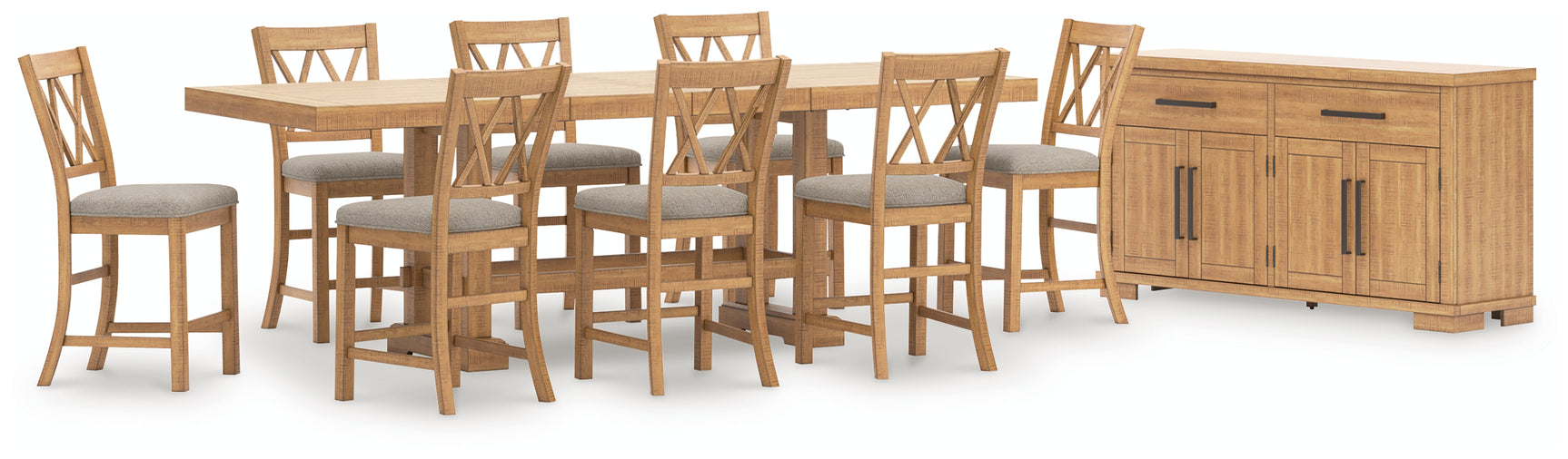 Havonplane Brown Counter Height Dining Table and 8 Barstools with Storage