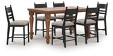 Greddinton Brown Counter Height Dining Table and 6 Barstools