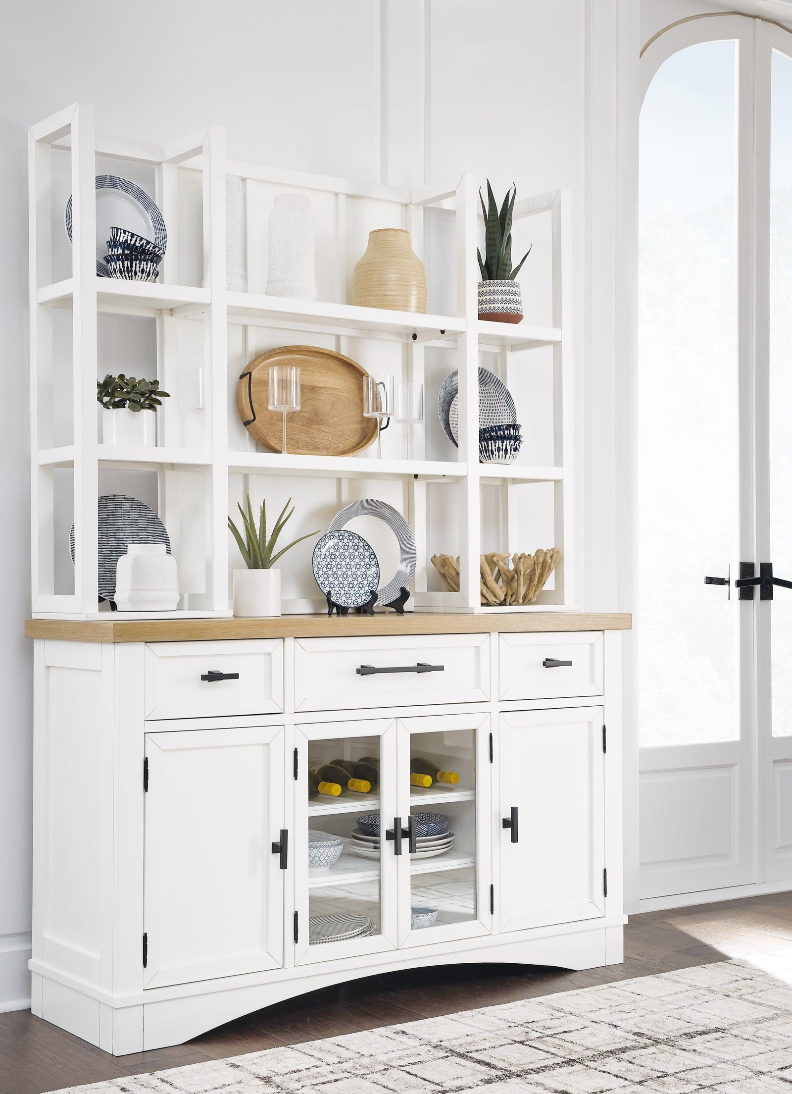 Ashbryn White Natural Dining Server And Hutch