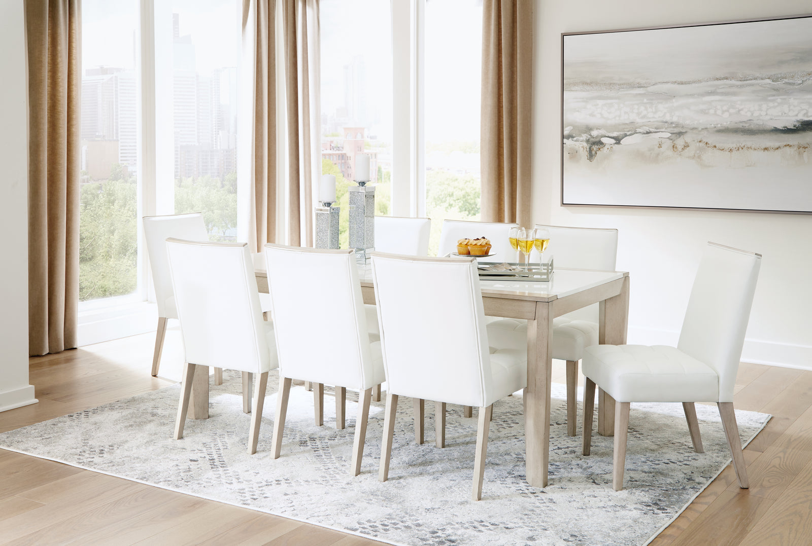 Wendora Bisque/white Dining Table And 8 Chairs - Ella Furniture