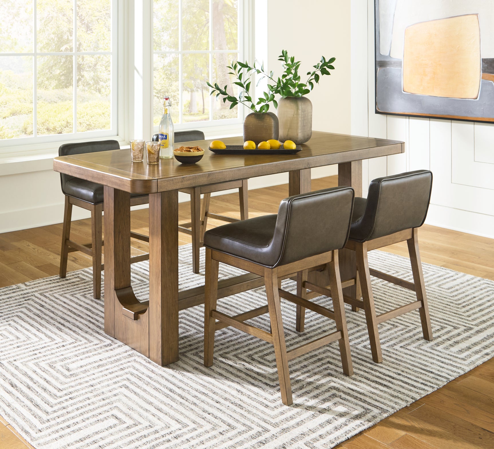 Cabalynn Light Brown Counter Height Dining Table and 4 Barstools