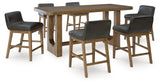 Cabalynn Light Brown Counter Height Dining Table and 6 Barstools