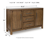 Cabalynn Light Brown Counter Height Dining Table and 6 Barstools with Storage