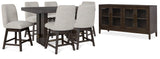 Burkhaus Dark Brown Counter Height Dining Table and 6 Barstools with Storage