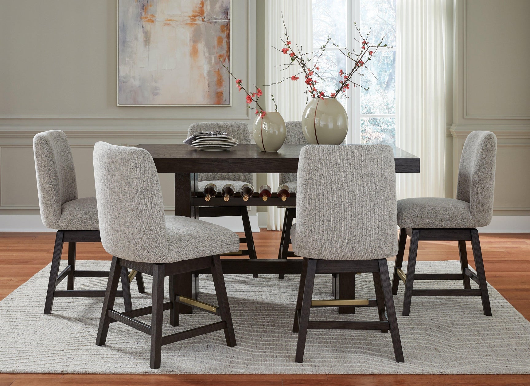 Burkhaus Dark Brown Counter Height Dining Table and 6 Barstools